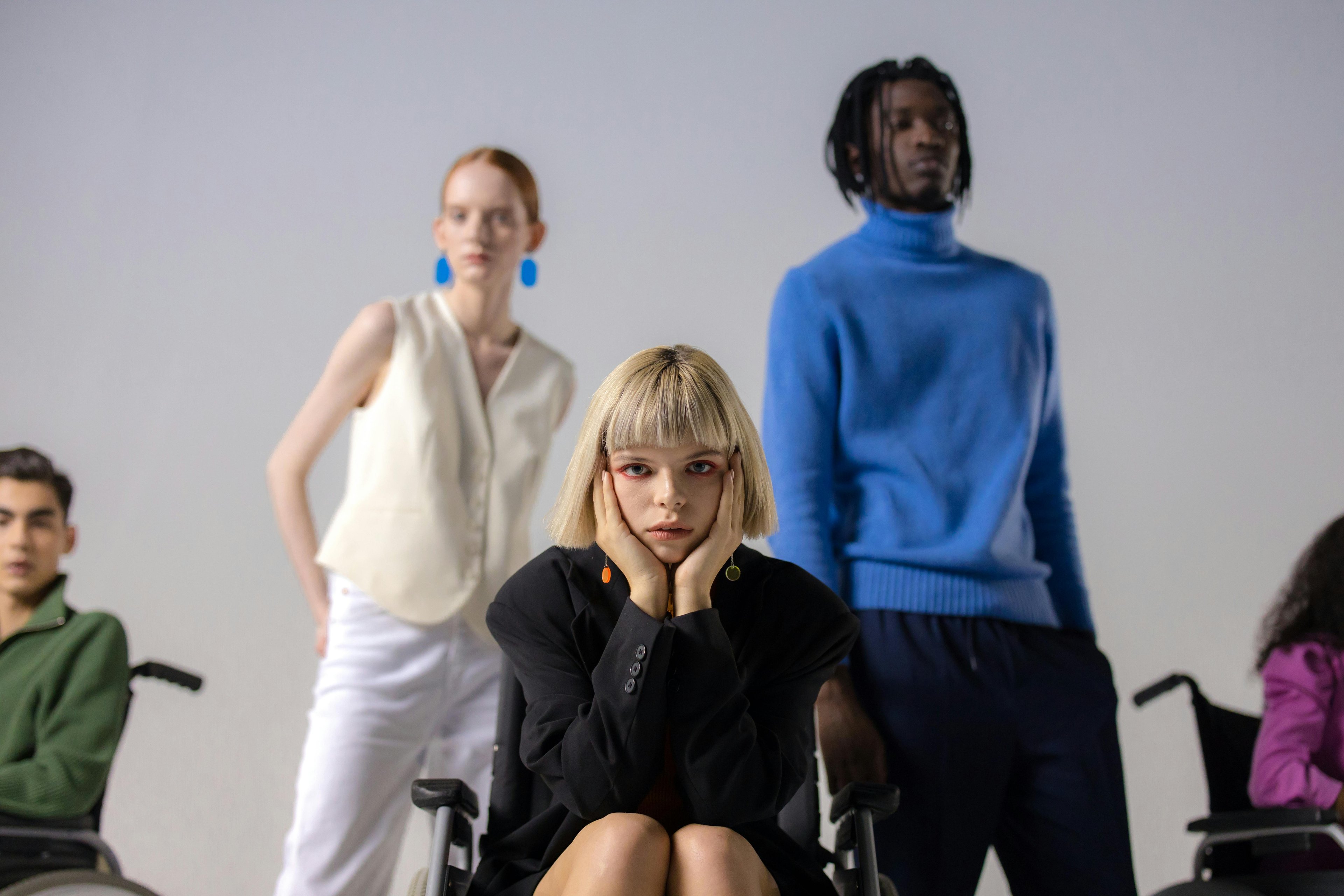 fashion photo featuring a wheelchair user woman